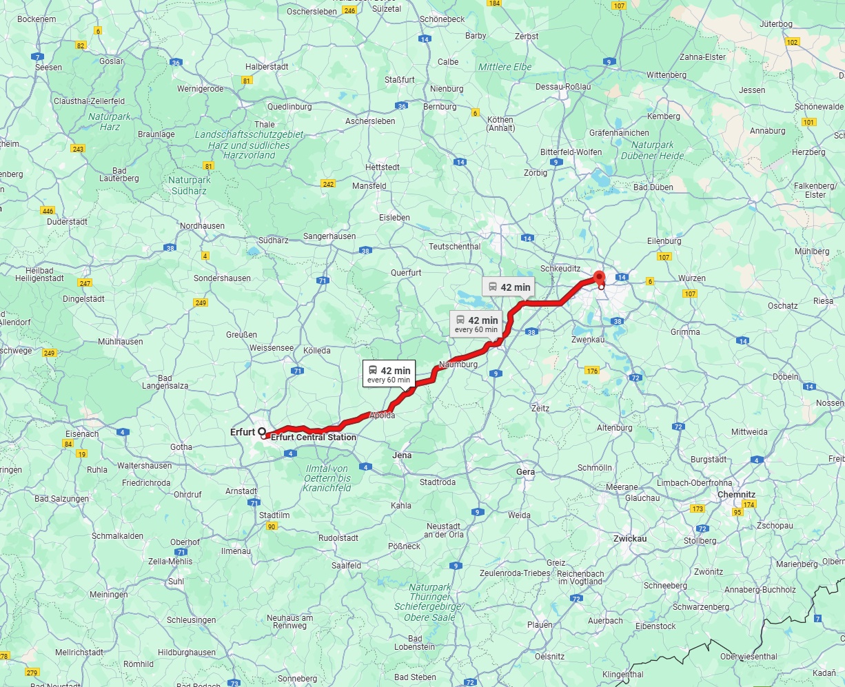 Anreise von Erfurt Zu Leipzig Über 