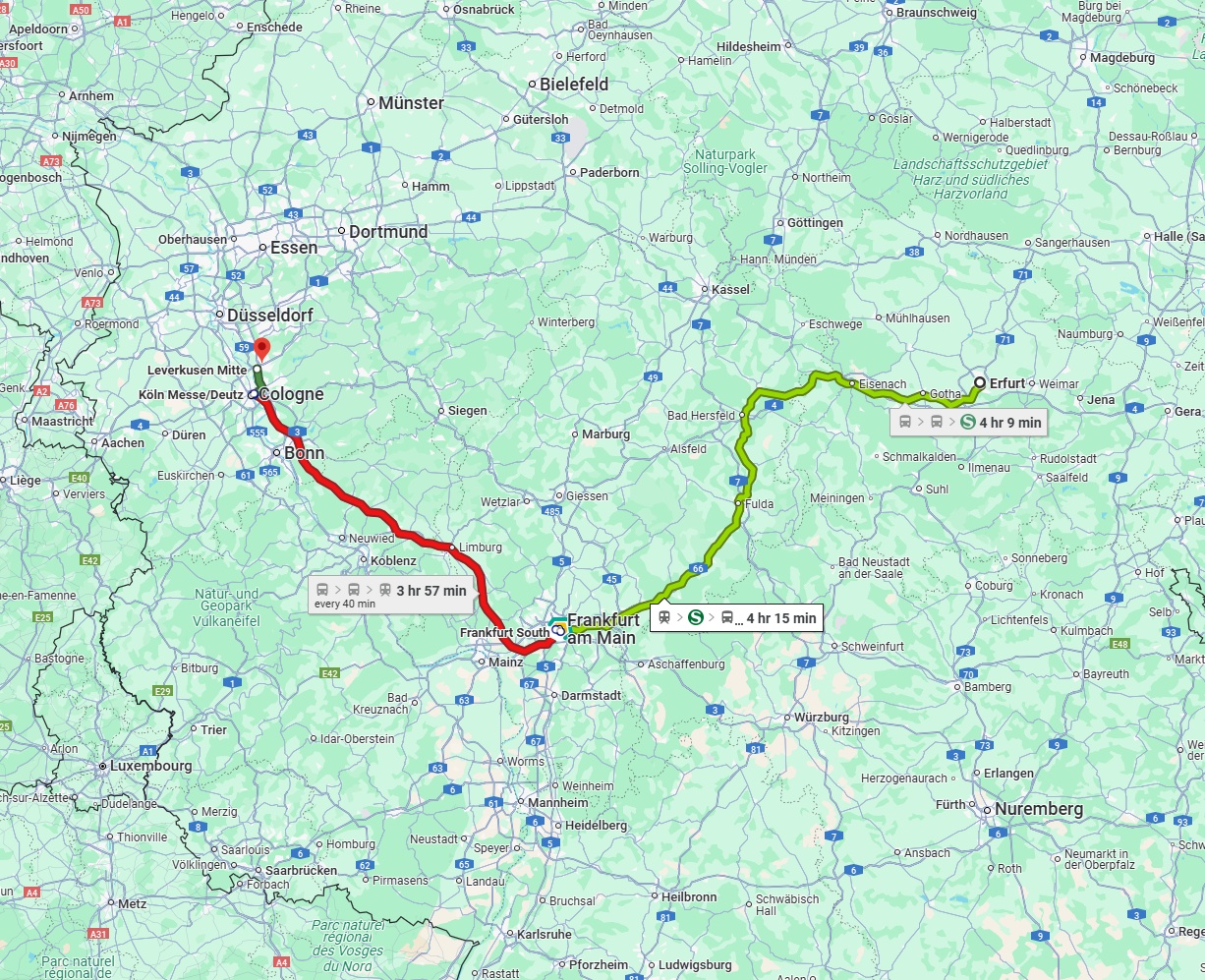 Anreise von Erfurt Zu Leverkusen Über 