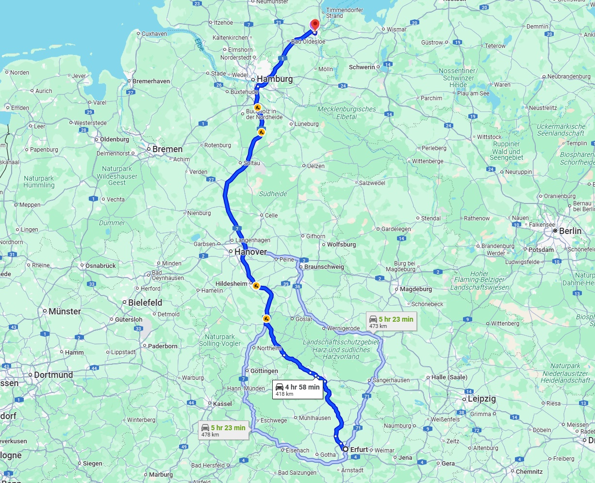 Anreise von Erfurt Zu Lübeck Über via A7