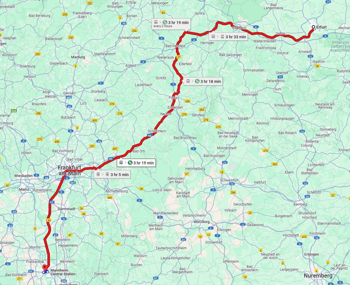 Anreise von Erfurt Zu Ludwigshafen am Rhein Über 