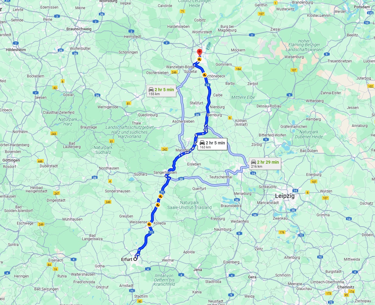 Anreise von Erfurt Zu Magdeburg Über via A71 and A14