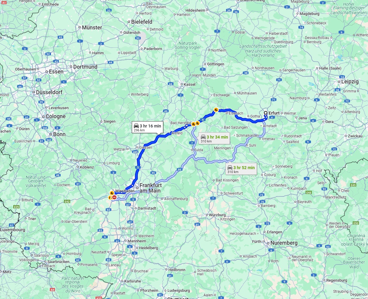 Anreise von Erfurt Zu Mainz Über via A4 and A5