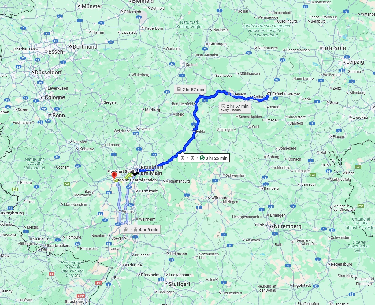 Anreise von Erfurt Zu Mainz Über 