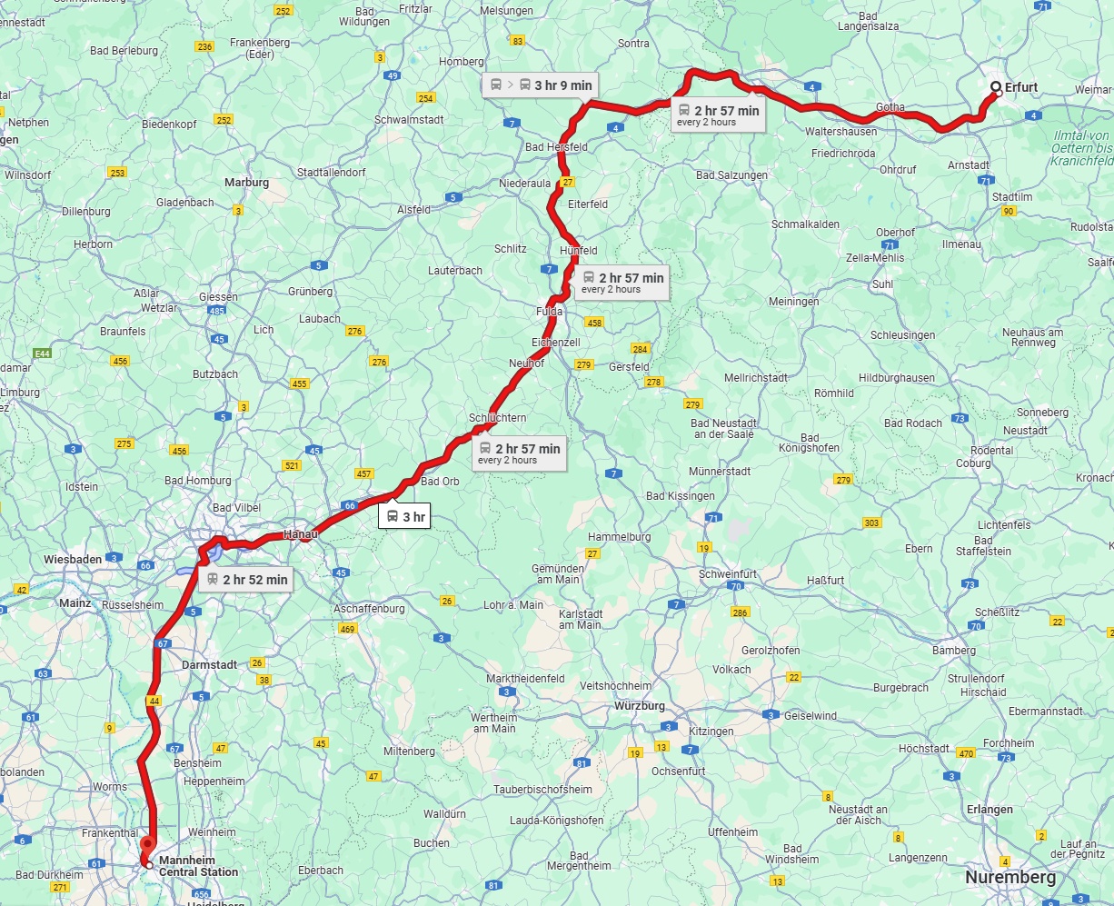 Anreise von Erfurt Zu Mannheim Über 