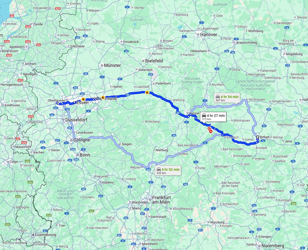 Anreise von Erfurt Zu Moers Über via A44