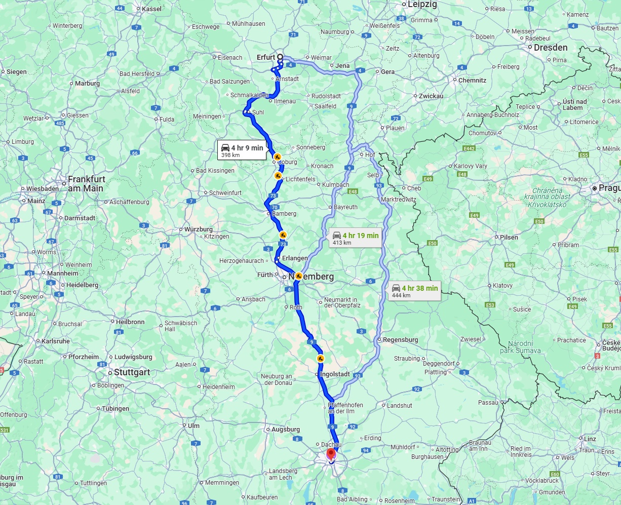 Anreise von Erfurt Zu München Über via A73 and A9