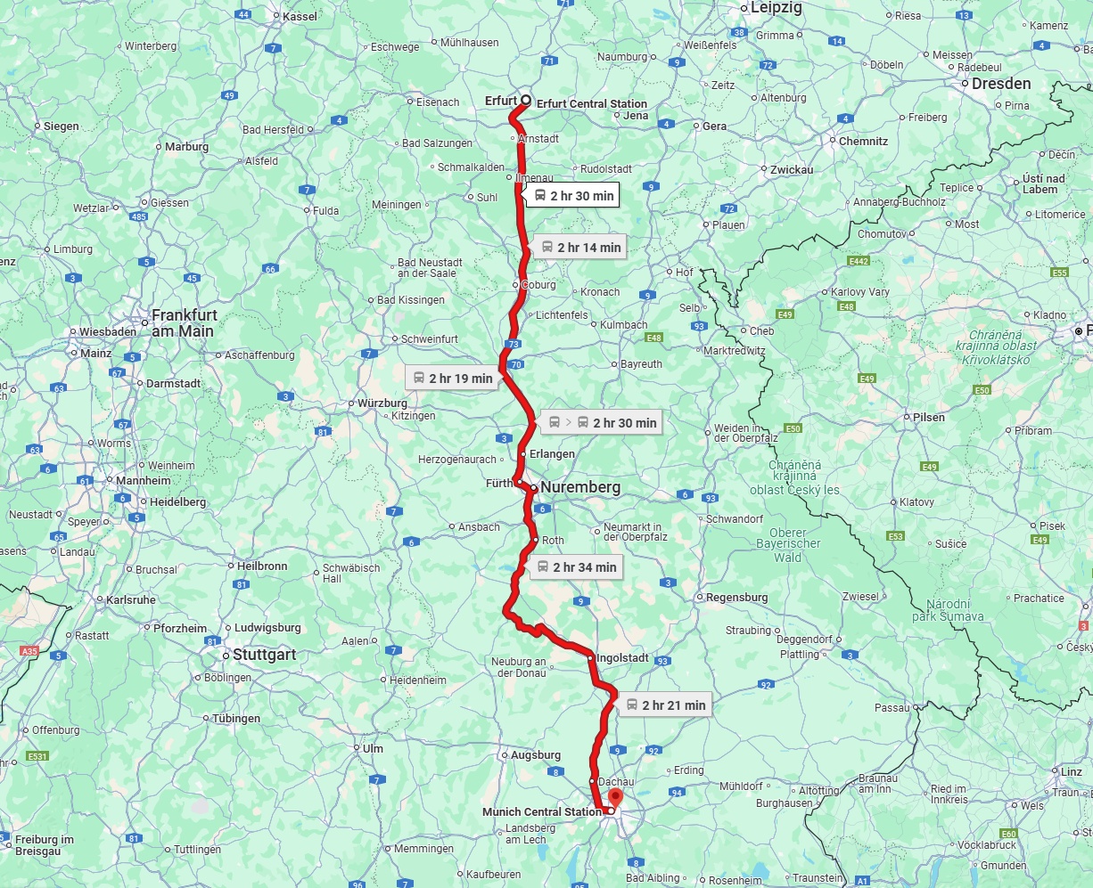 Anreise von Erfurt Zu München Über 