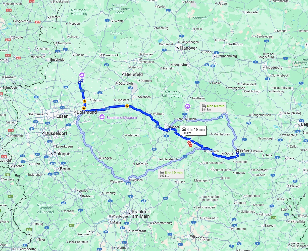 Anreise von Erfurt Zu Münster Über via A44