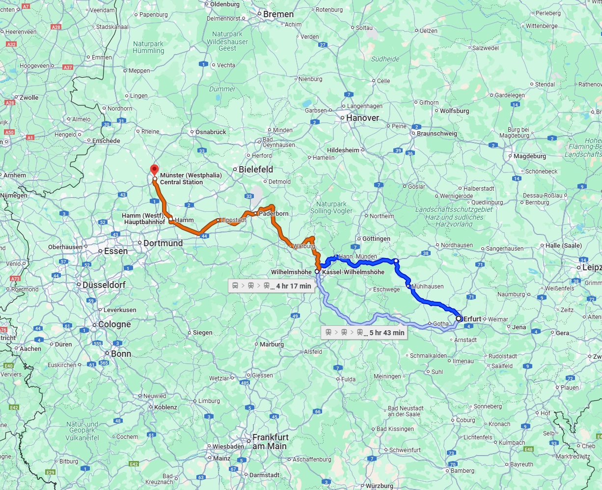 Anreise von Erfurt Zu Münster Über 