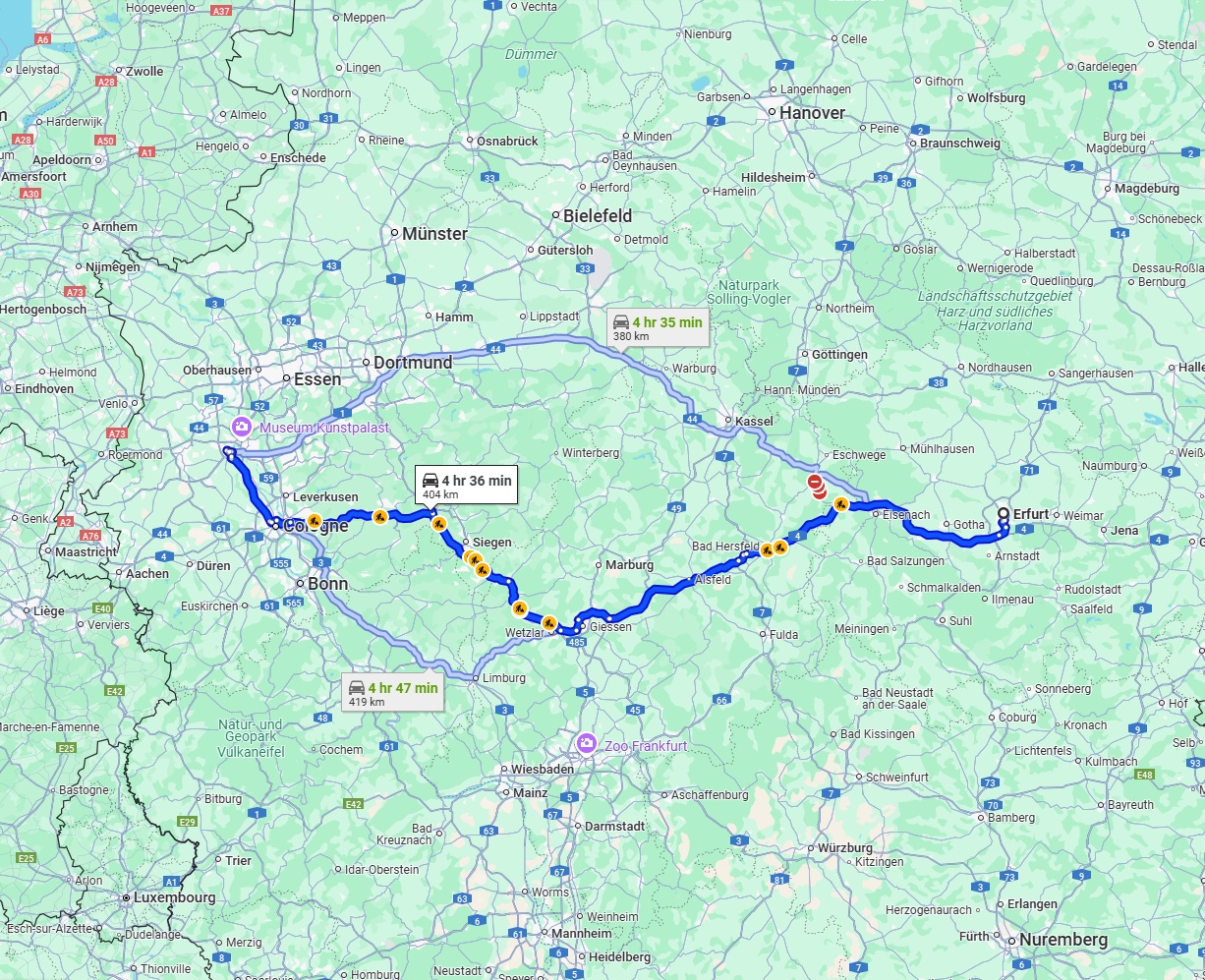 Anreise von Erfurt Zu Neuss Über via A4