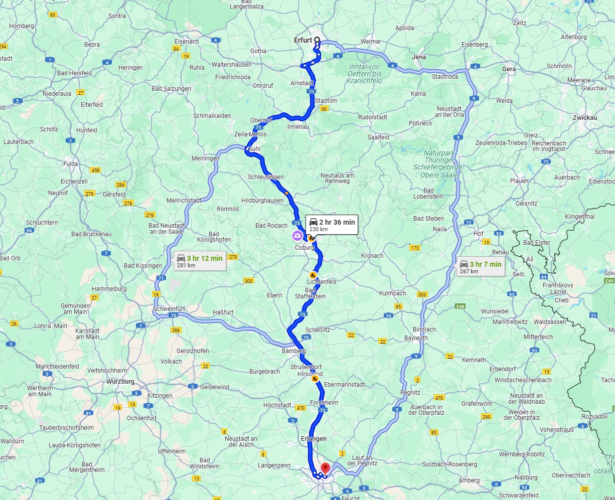 Anreise von Erfurt Zu Nürnberg Über via A73