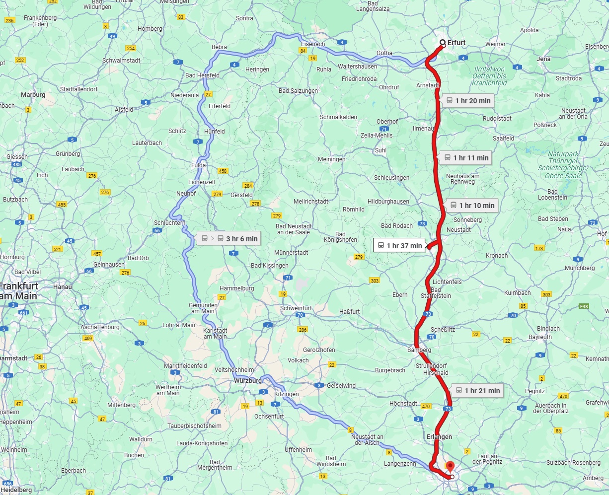 Anreise von Erfurt Zu Nürnberg Über 