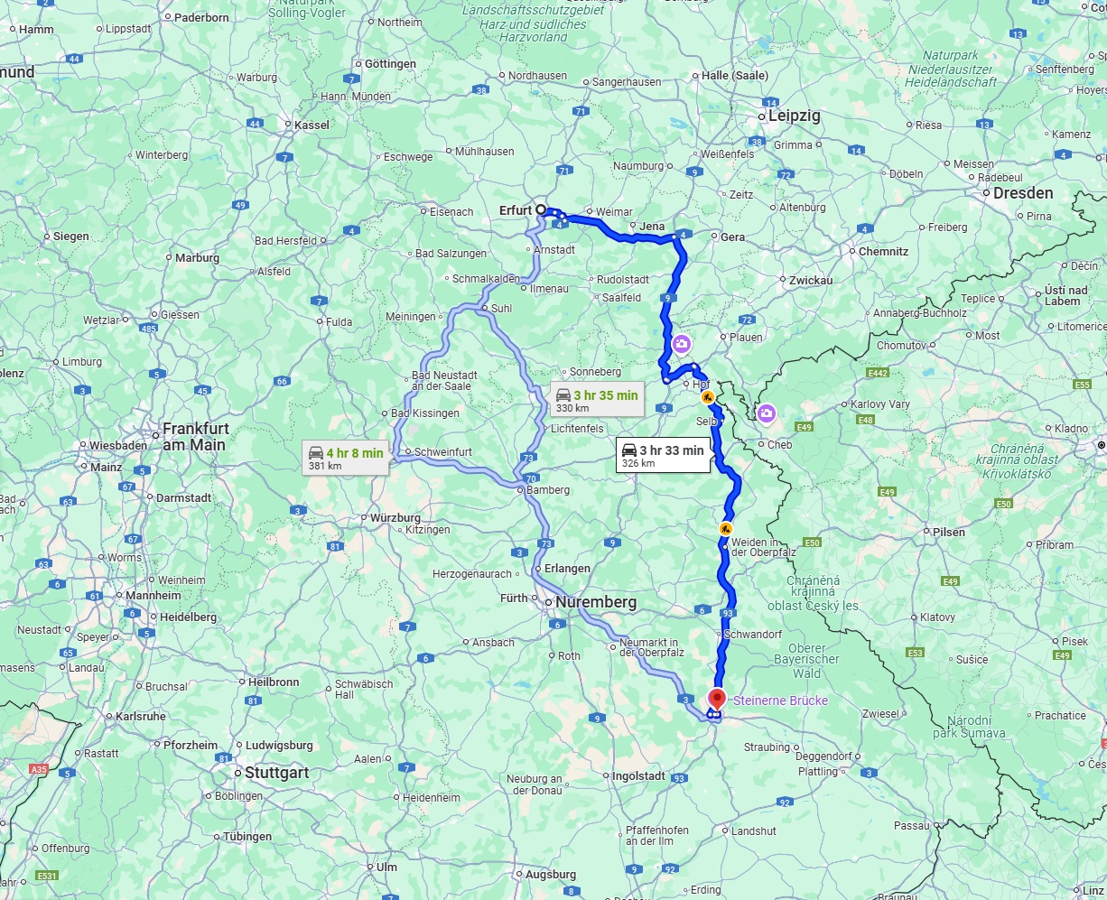 Anreise von Erfurt Zu Regensburg Über via A93