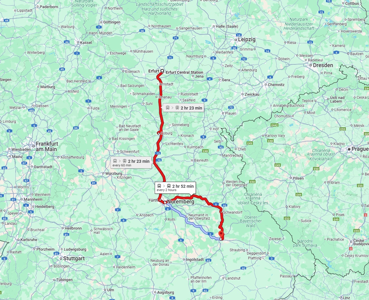 Anreise von Erfurt Zu Regensburg Über 