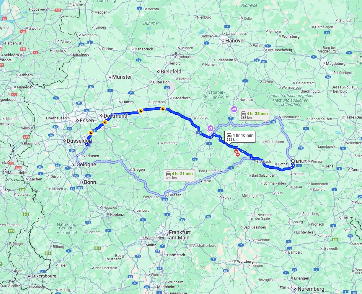 Anreise von Erfurt Zu Remscheid Über via A44