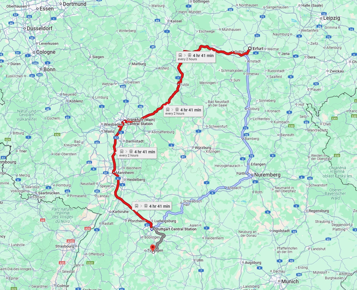 Anreise von Erfurt Zu Reutlingen Über 