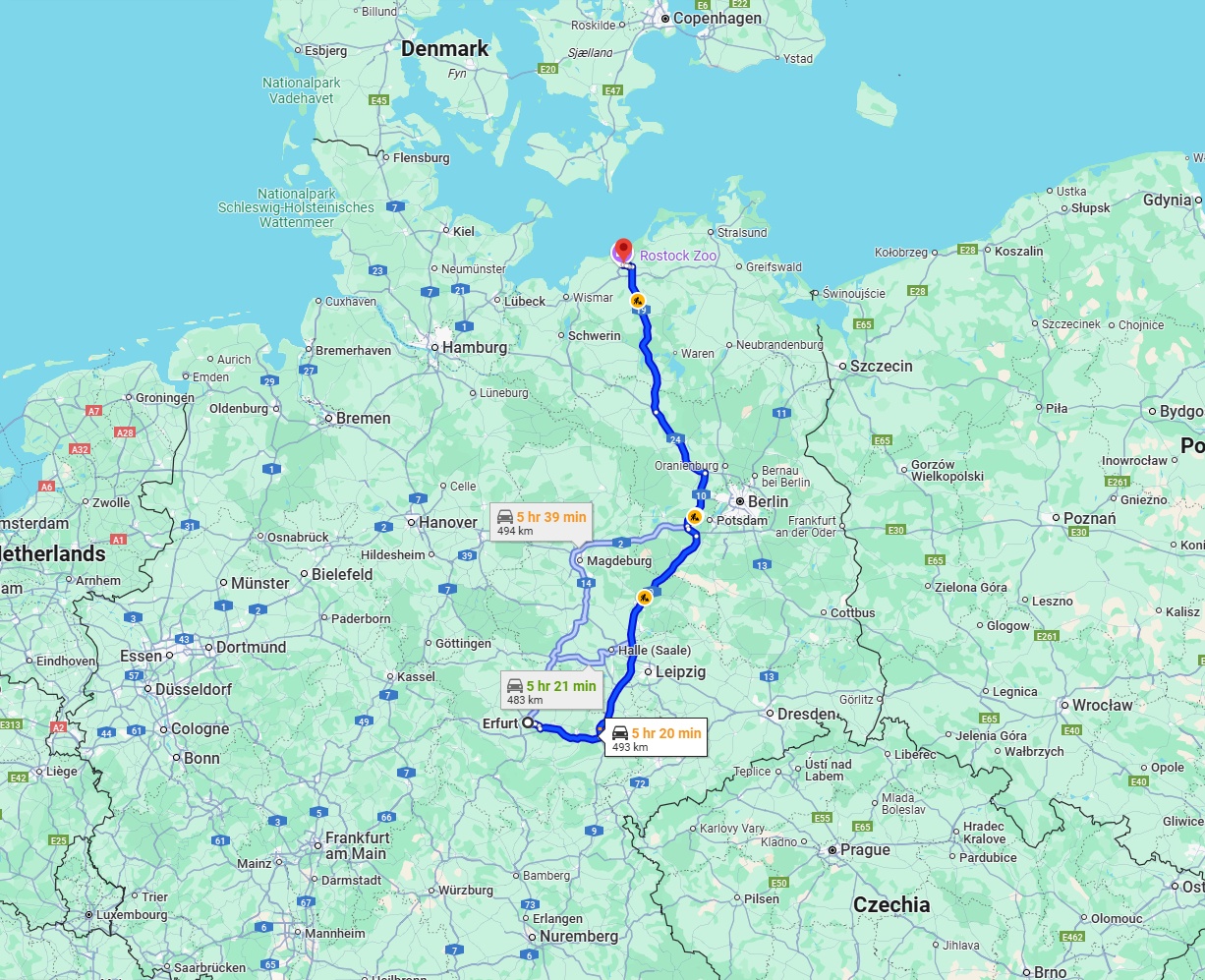 Anreise von Erfurt Zu Rostock Über via A9