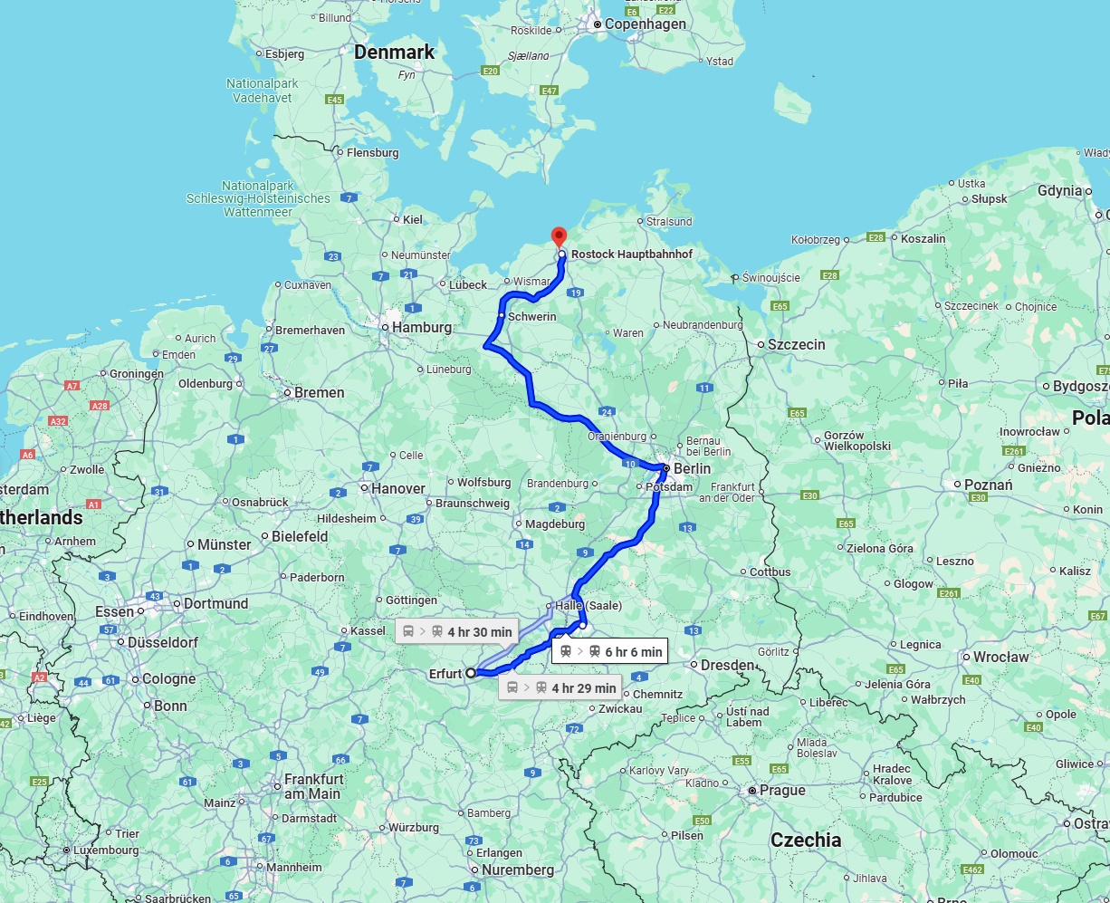 Anreise von Erfurt Zu Rostock Über 