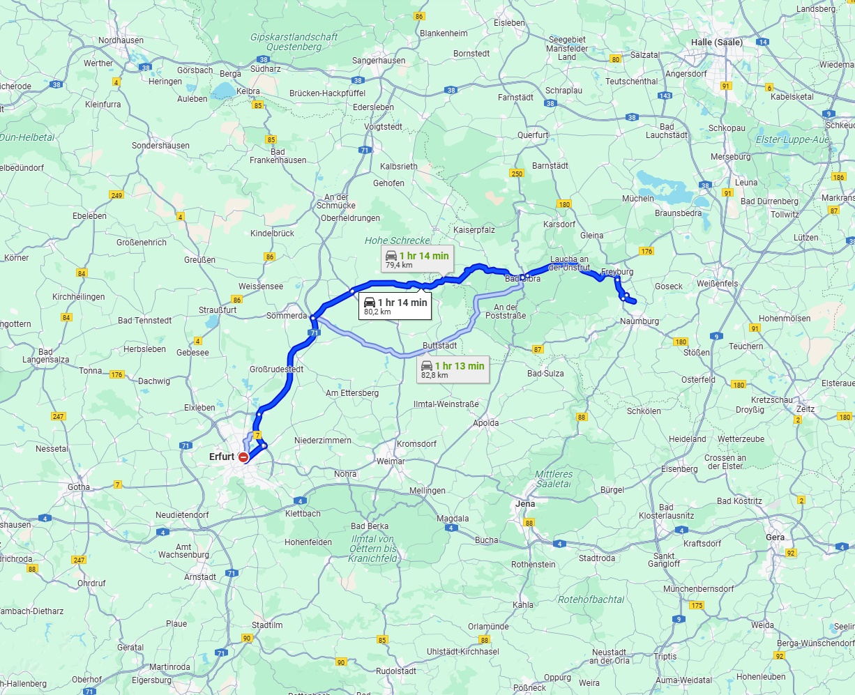 Anreise von Erfurt Zu Saale Über via B176