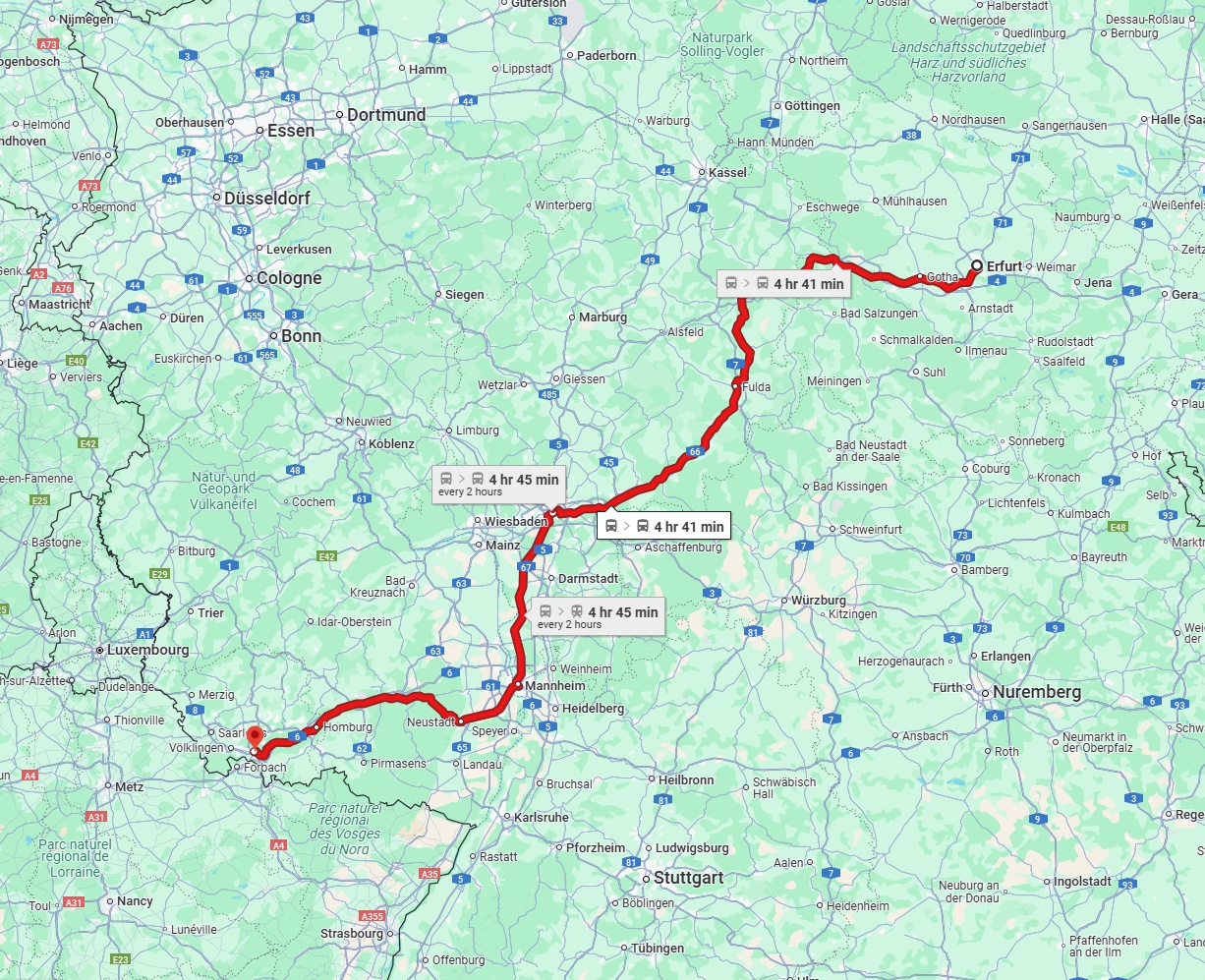 Anreise von Erfurt Zu Saarbrücken Über 