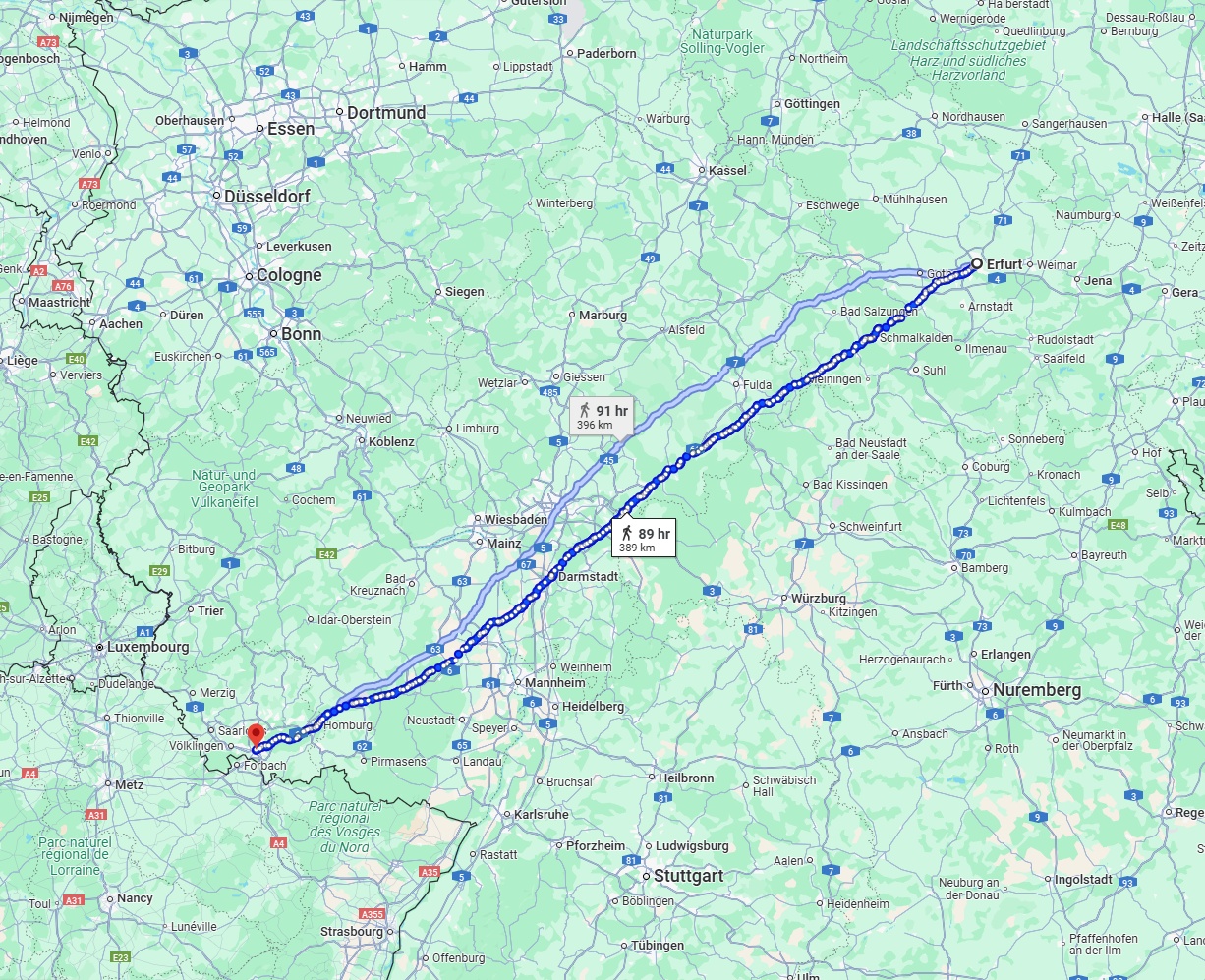 Anreise von Erfurt Zu Saarbrücken Über 