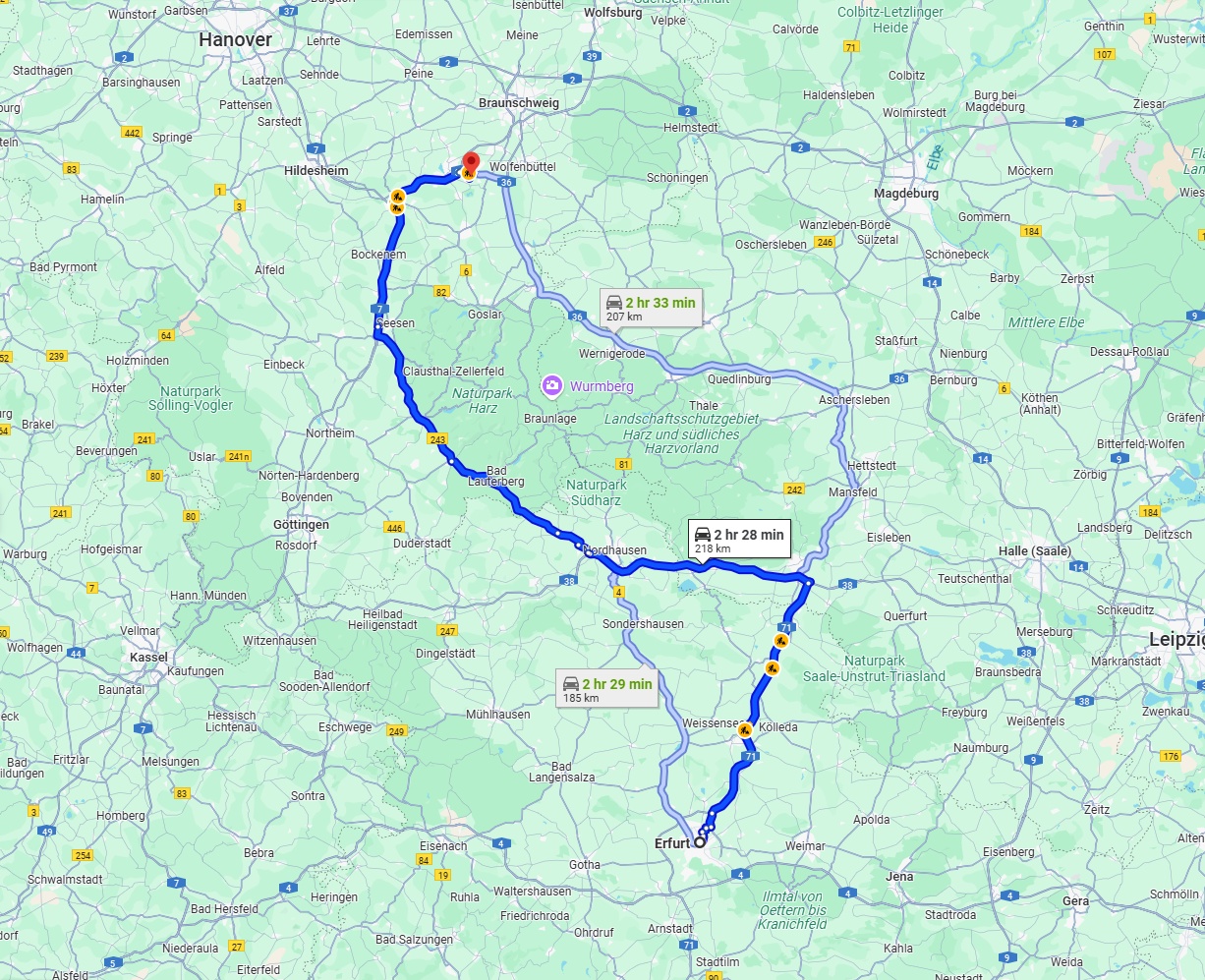 Anreise von Erfurt Zu Salzgitter Über via B243