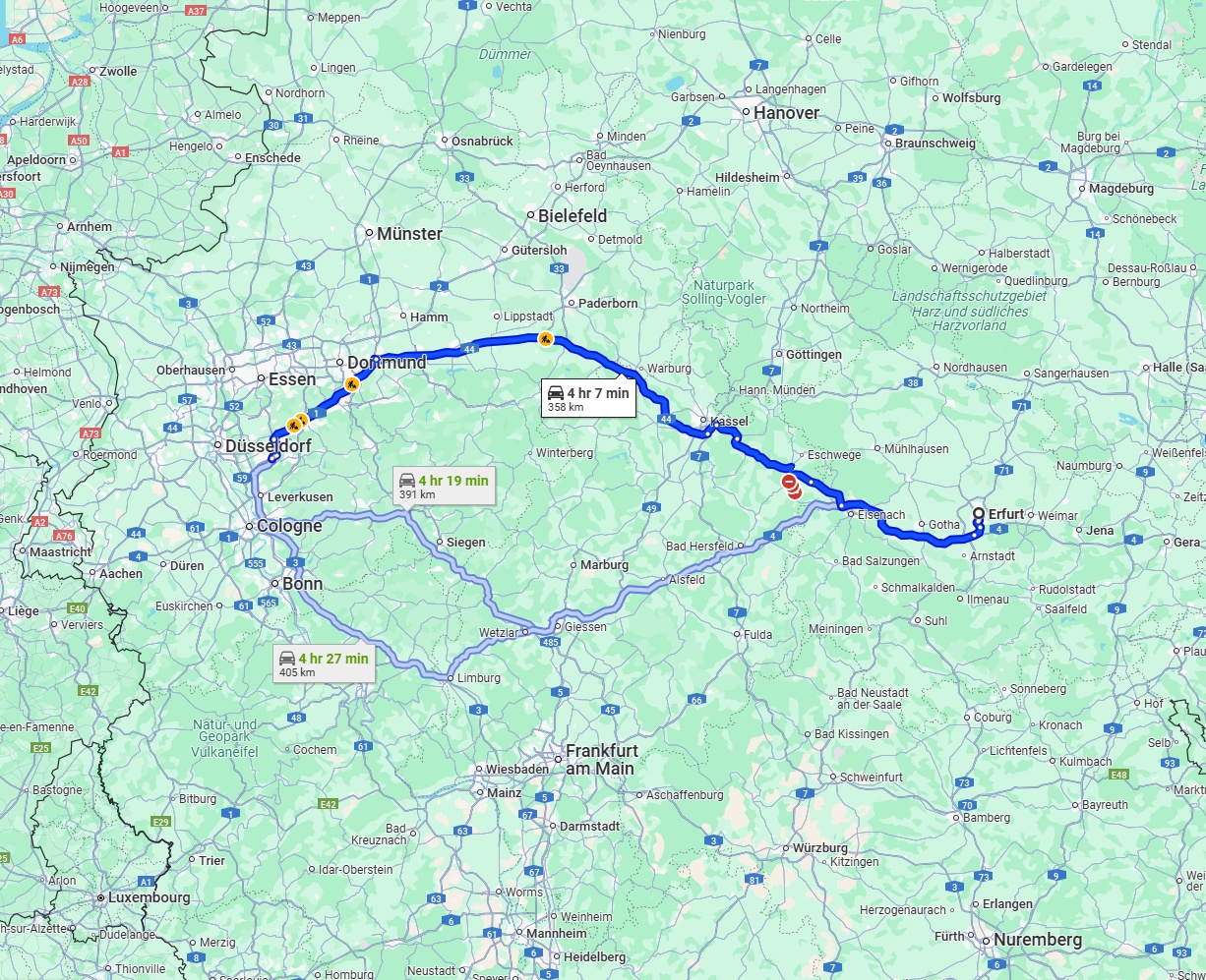 Anreise von Erfurt Zu Solingen Über via A44