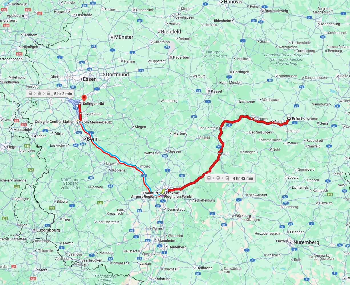 Anreise von Erfurt Zu Solingen Über 