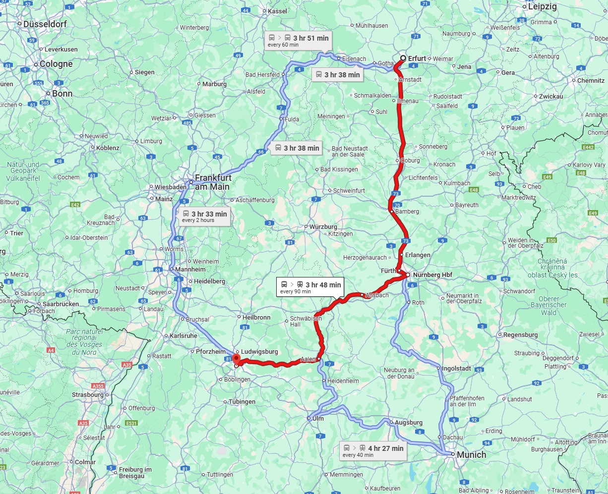 Anreise von Erfurt Zu Stuttgart Über 