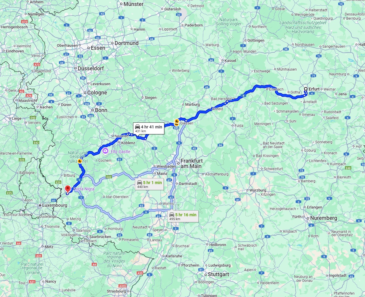 Anreise von Erfurt Zu Trier Über via A4