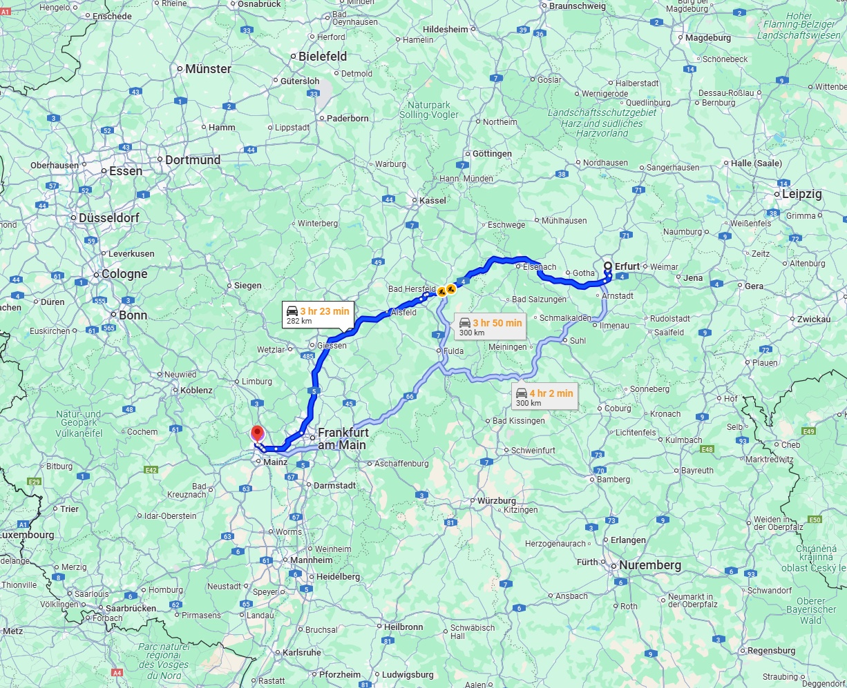 Anreise von Erfurt Zu Wiesbaden Über via A4 and A5