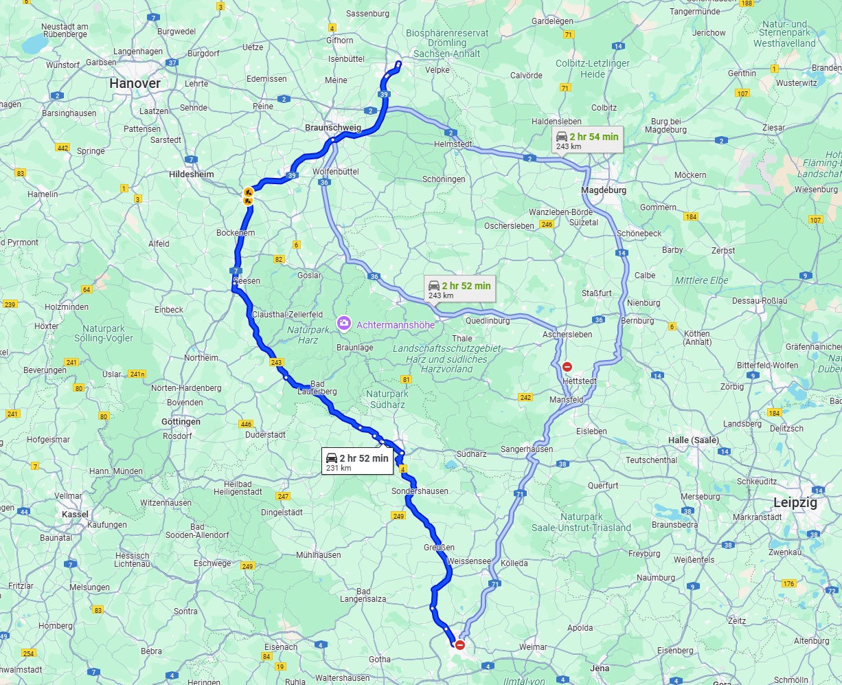 Anreise von Erfurt Zu Wolfsburg Über via B4, B243 and A39