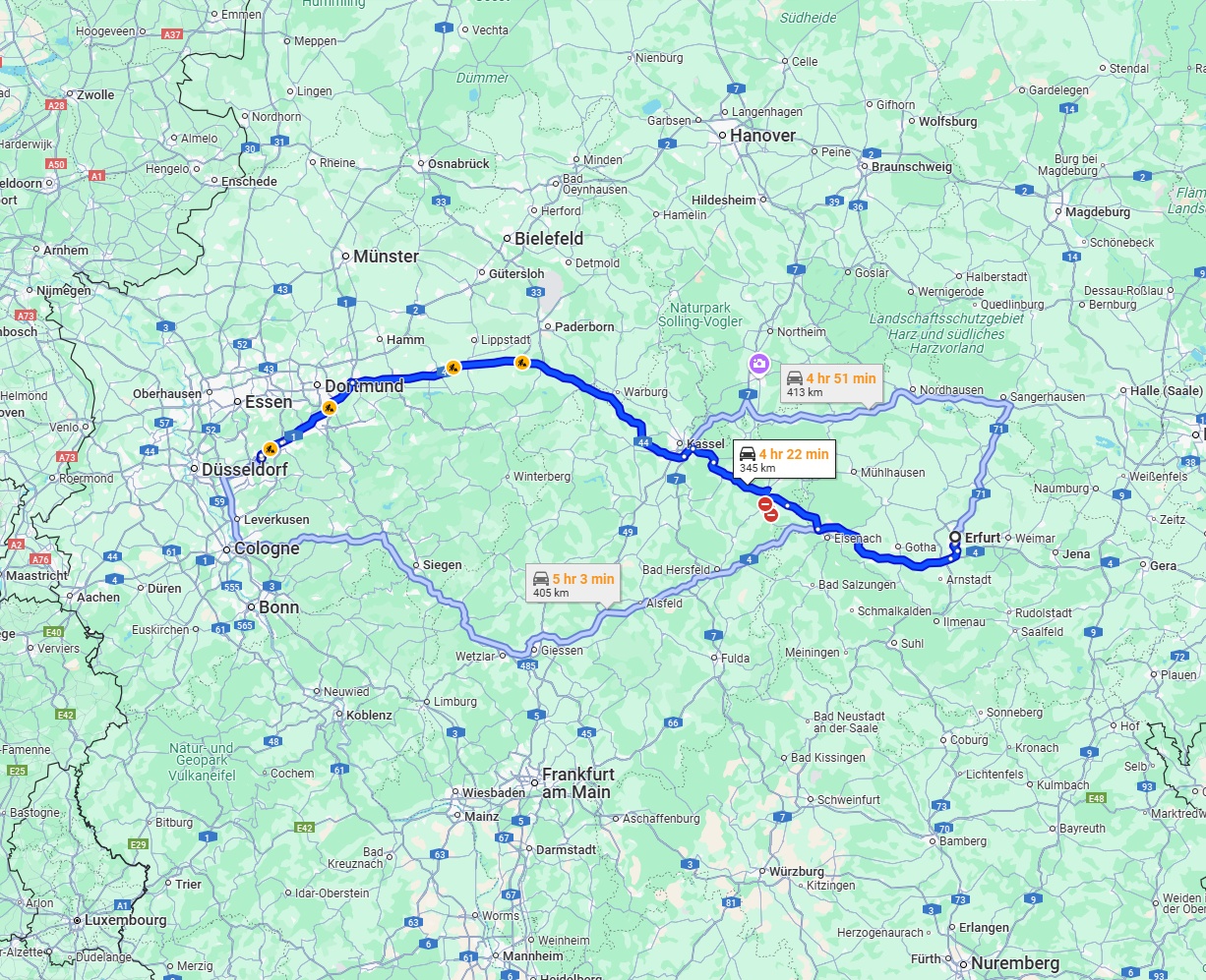 Anreise von Erfurt Zu Wuppertal Über via A44