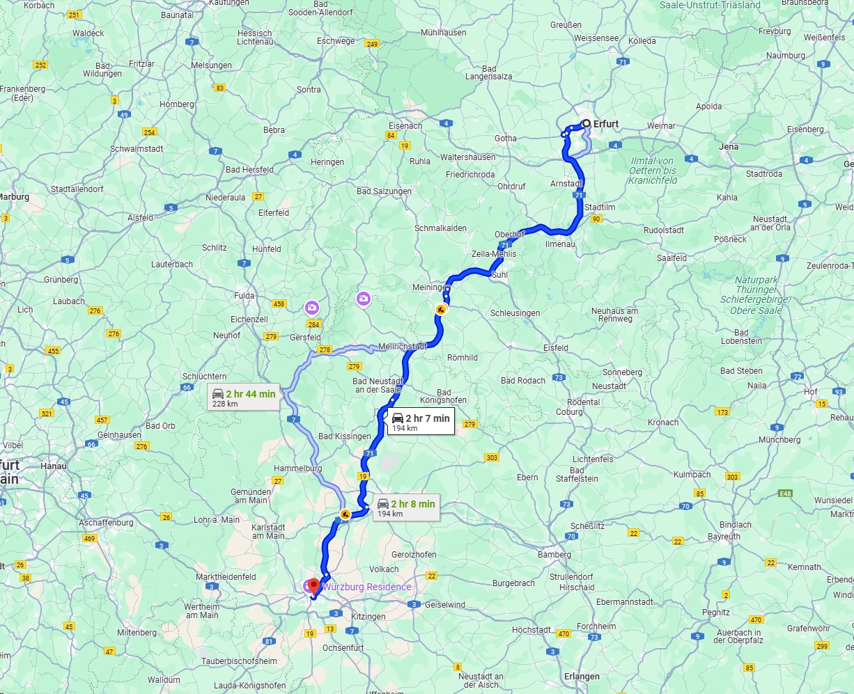 Anreise von Erfurt Zu Würzburg Über via A71