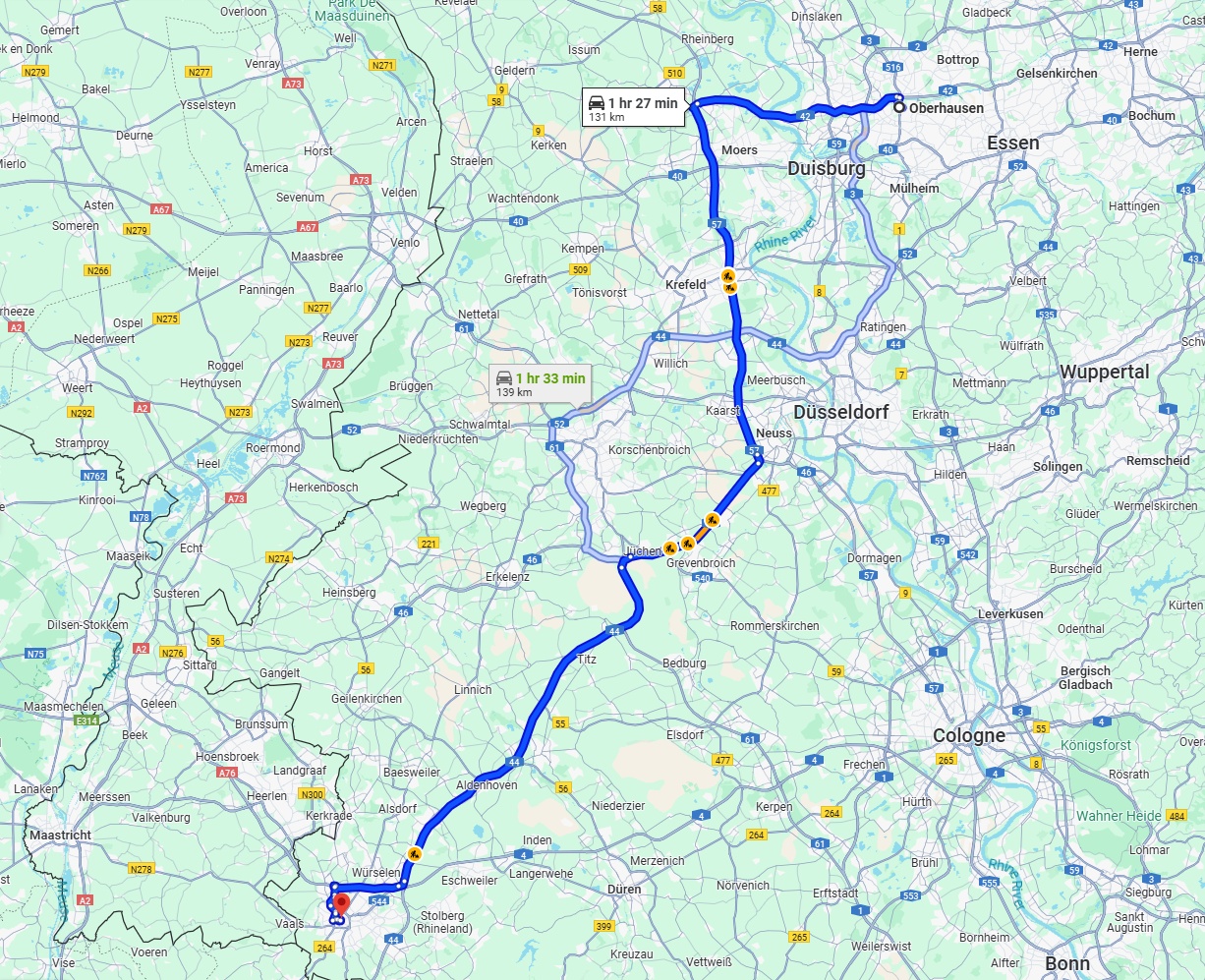 Anreise von Oberhausen Zu Aachen Über via A57 and A44