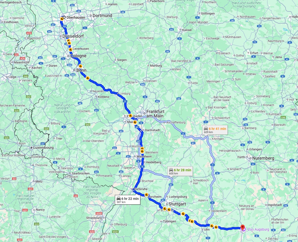 Anreise von Oberhausen Zu Augsburg Über via A3 and A8