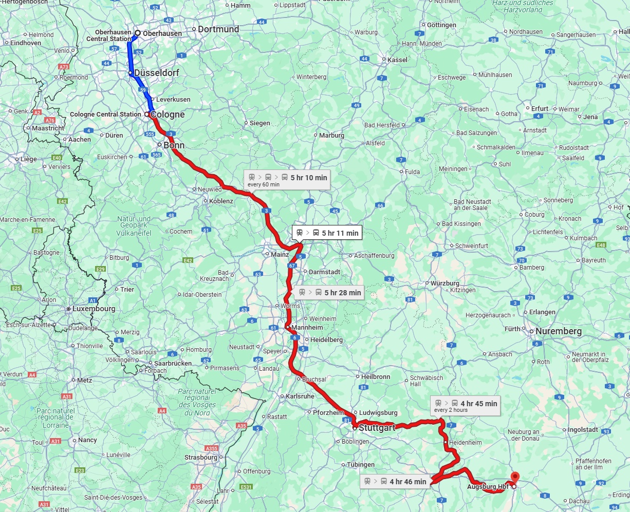 Anreise von Oberhausen Zu Augsburg Über 