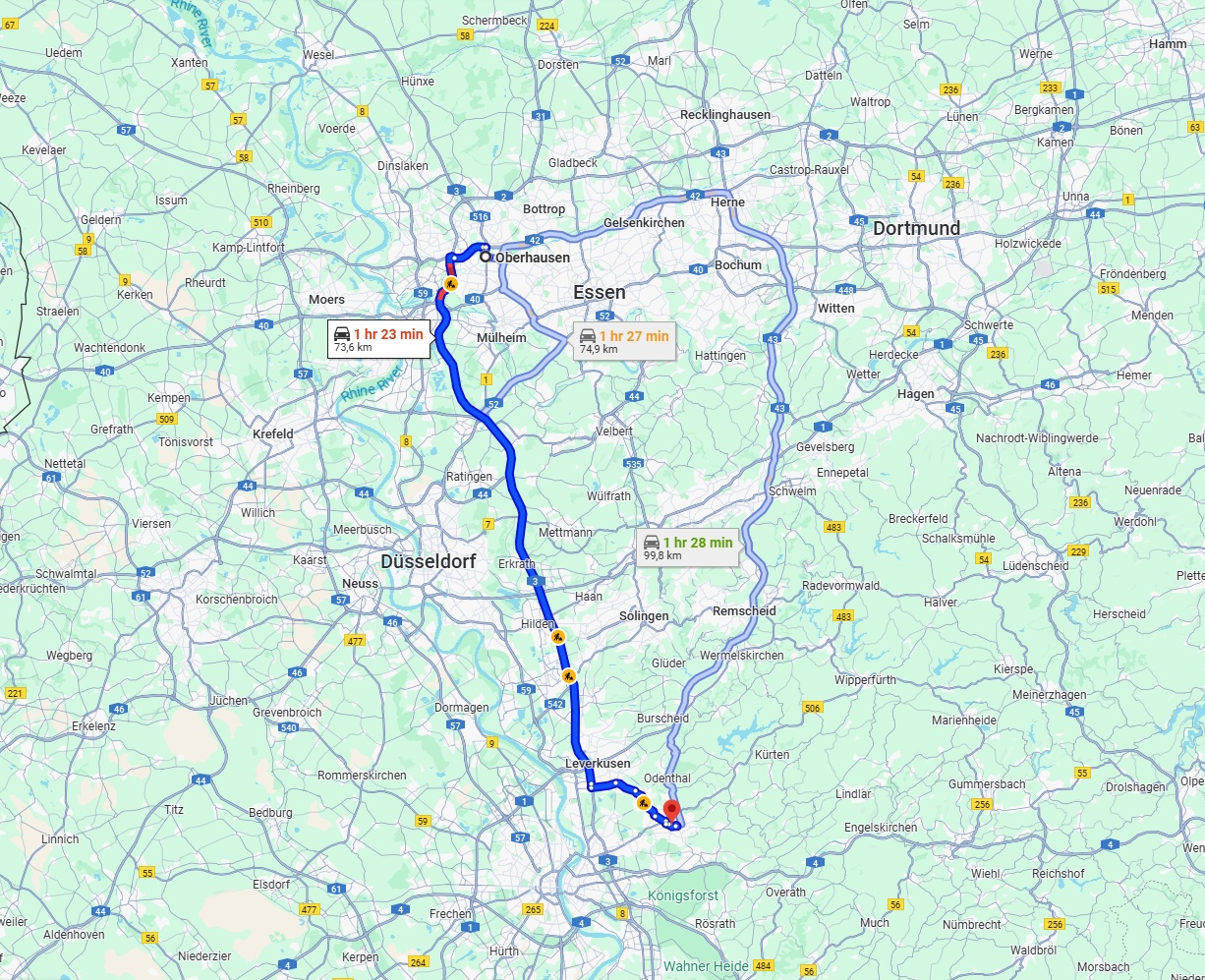 Anreise von Oberhausen Zu Bergisch Gladbach Über via A3
