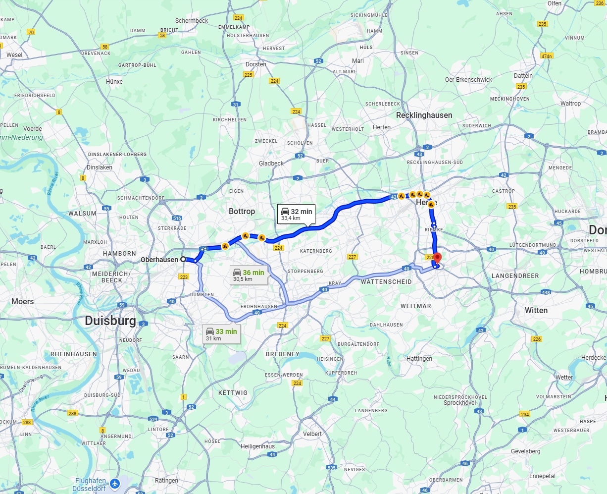 Anreise von Oberhausen Zu Bochum Über via A42