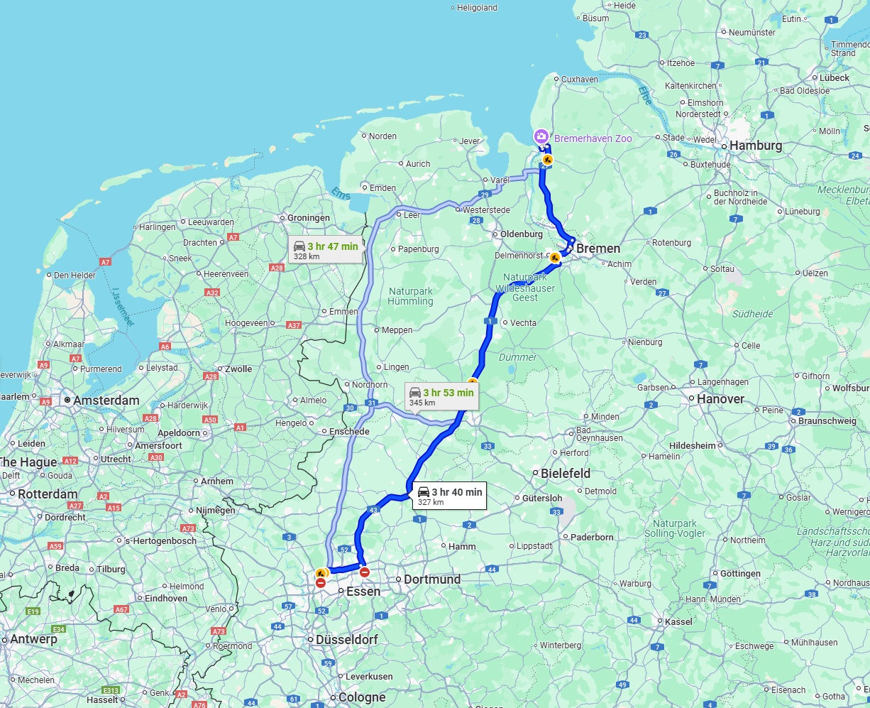 Anreise von Oberhausen Zu Bremerhaven Über via A1
