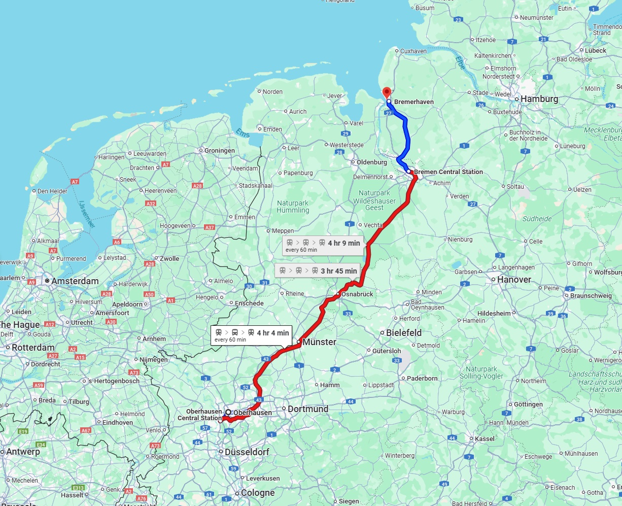 Anreise von Oberhausen Zu Bremerhaven Über 