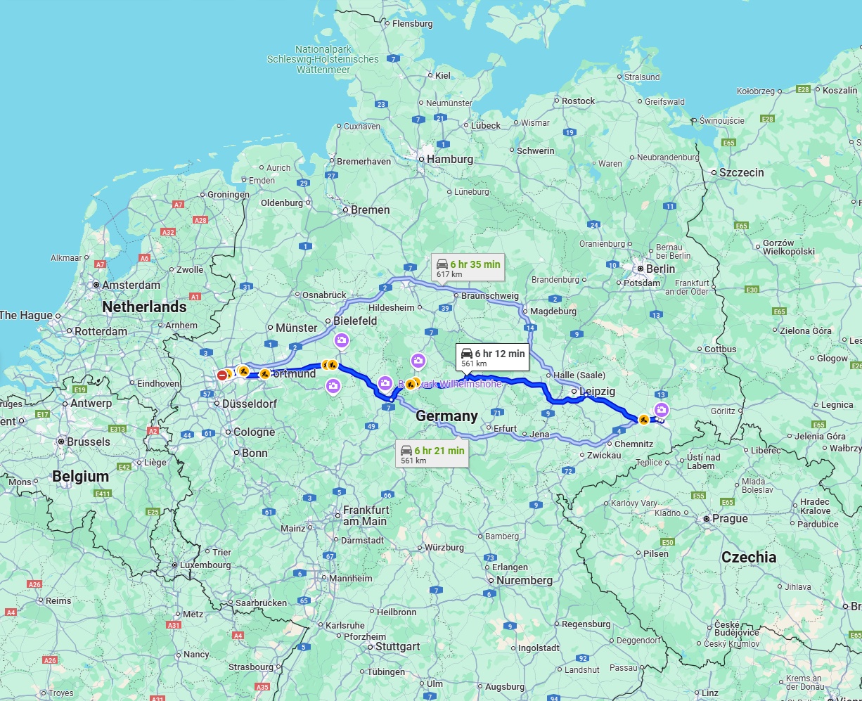 Anreise von Oberhausen Zu Dresden Über via A44 and A38