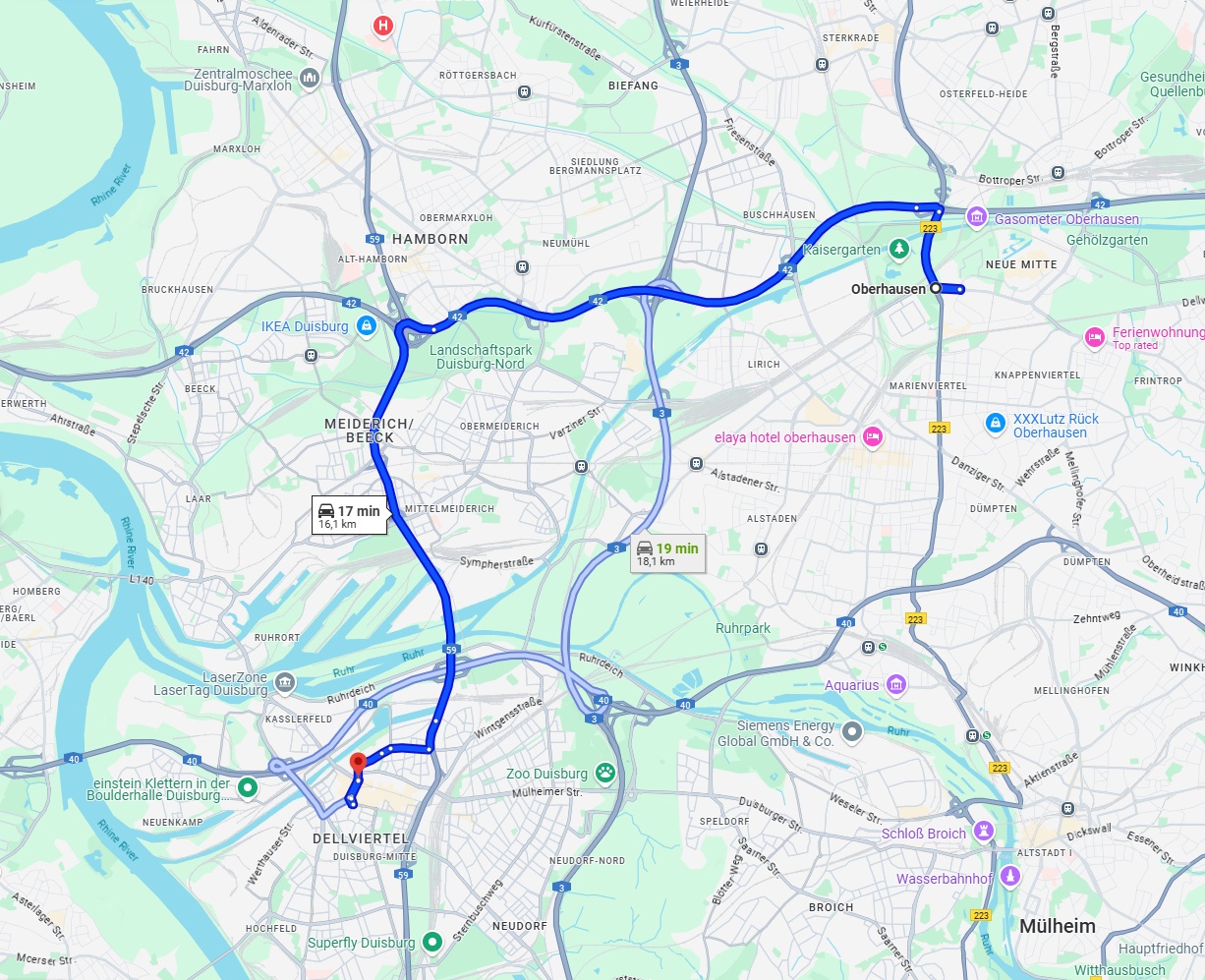 Anreise von Oberhausen Zu Duisburg Über via A42 and A59