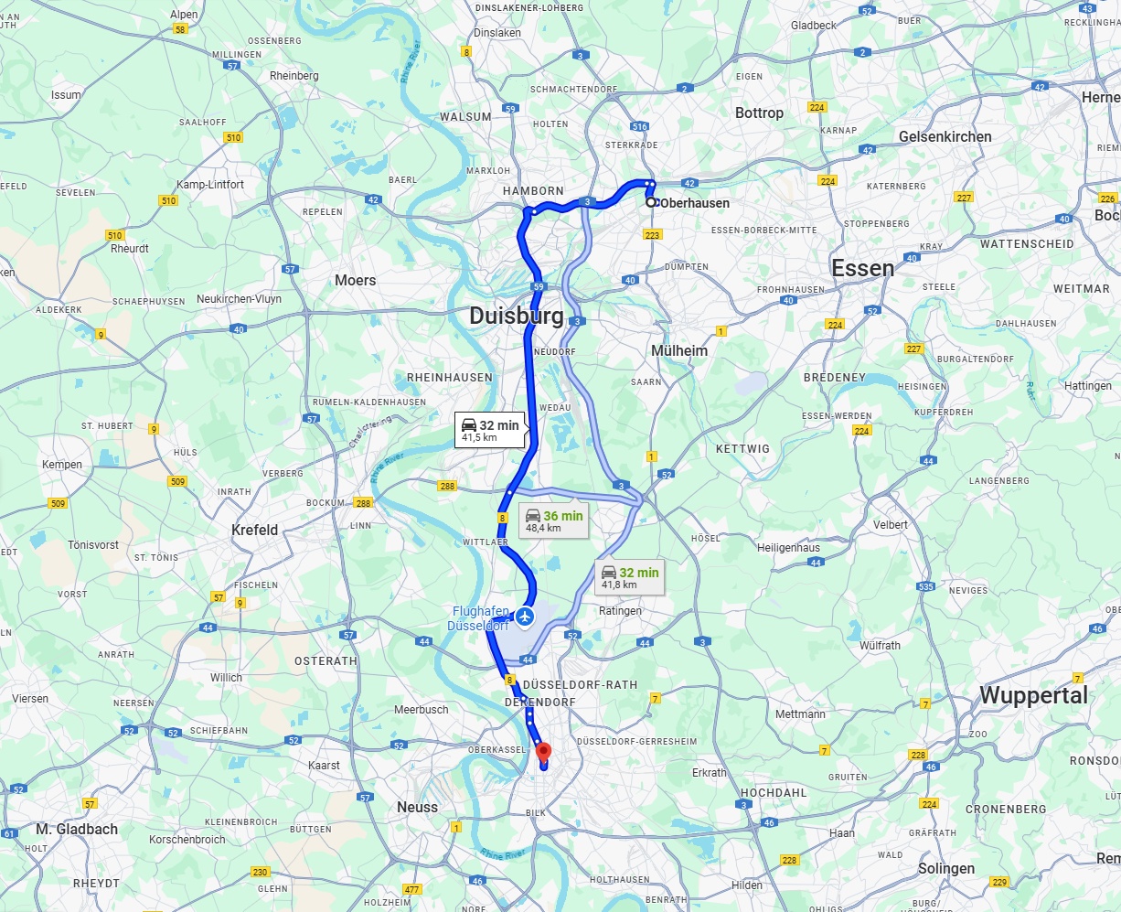 Anreise von Oberhausen Zu Düsseldorf Über via A59 and B8