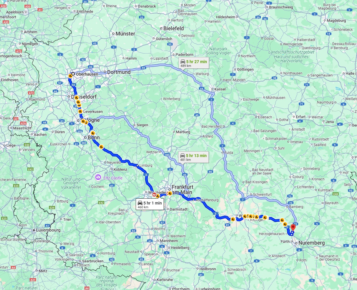 Anreise von Oberhausen Zu Erlangen Über via A3