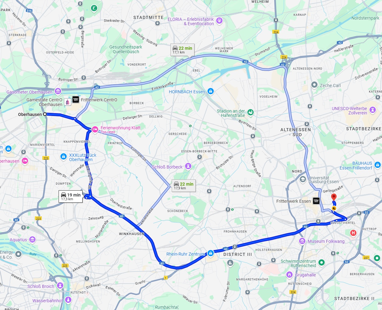 Anreise von Oberhausen Zu Essen Über via A40