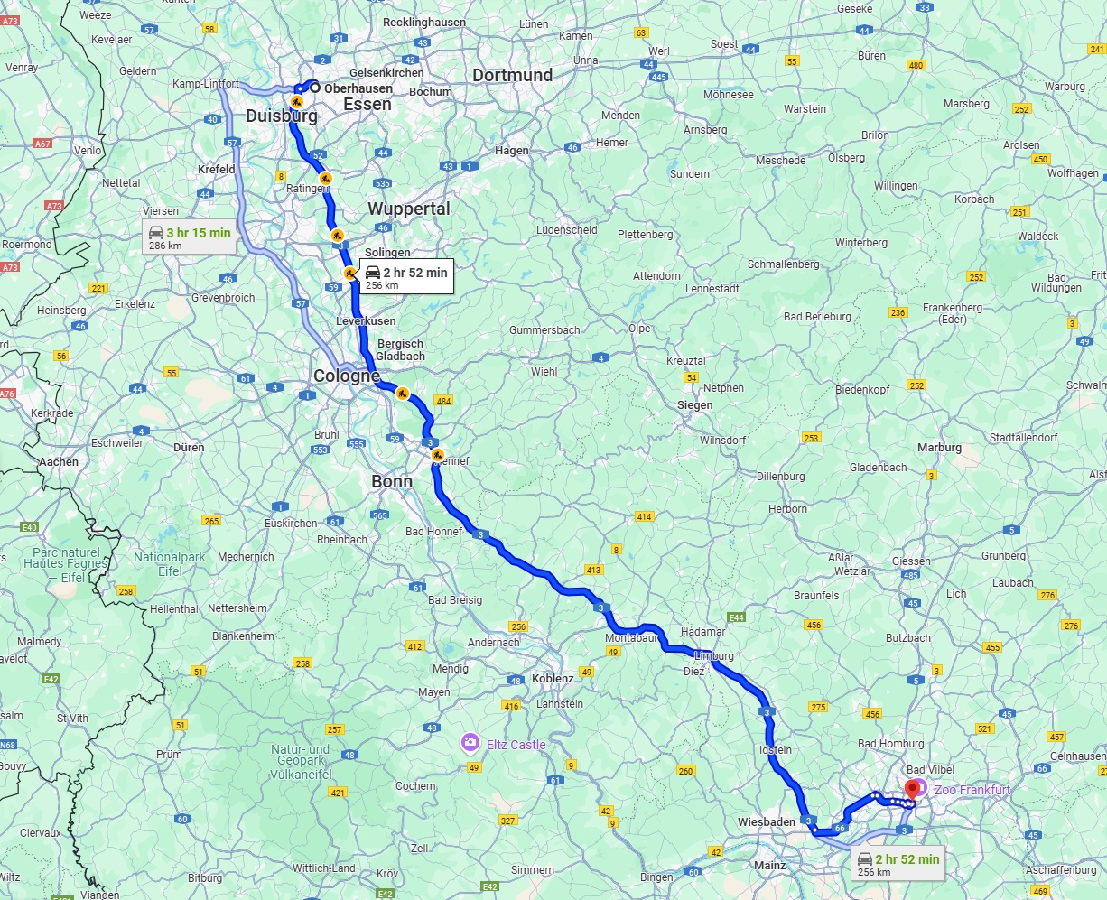 Anreise von Oberhausen Zu Frankfurt am Main Über via A3