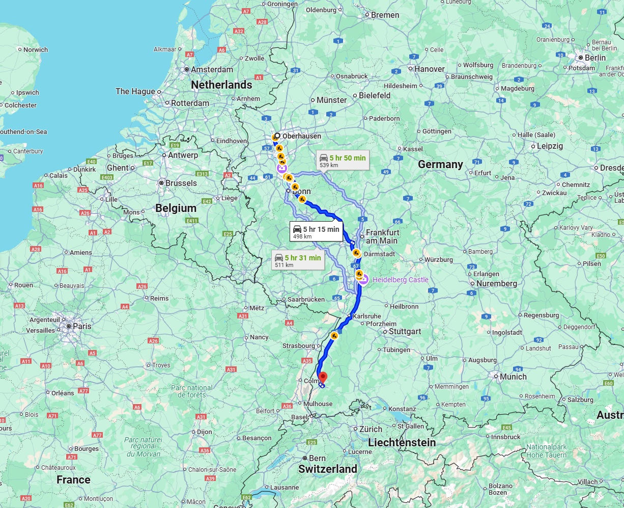 Anreise von Oberhausen Zu Freiburg im Breisgau Über via A3 and A5