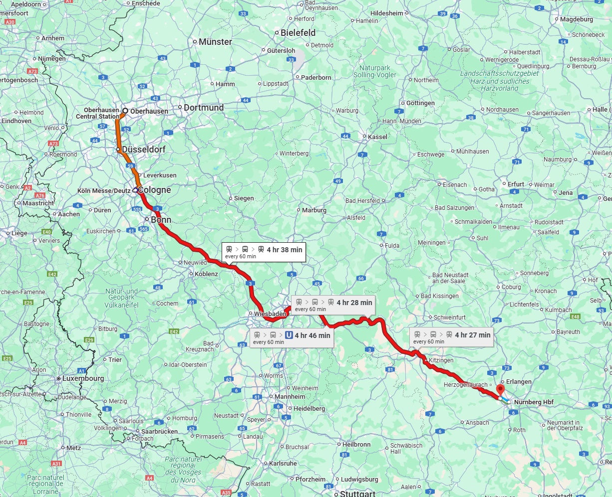 Anreise von Oberhausen Zu Fürth Über 