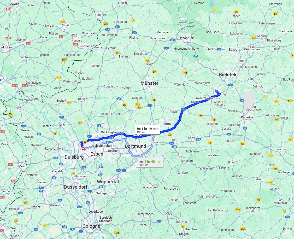 Anreise von Oberhausen Zu Gütersloh Über via A2